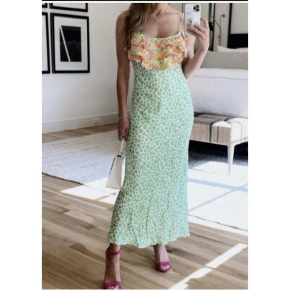 RIXO for Target Green - Size XL PLUS Green Leopard Sleeveless‎ Ruffle Slip Dress
